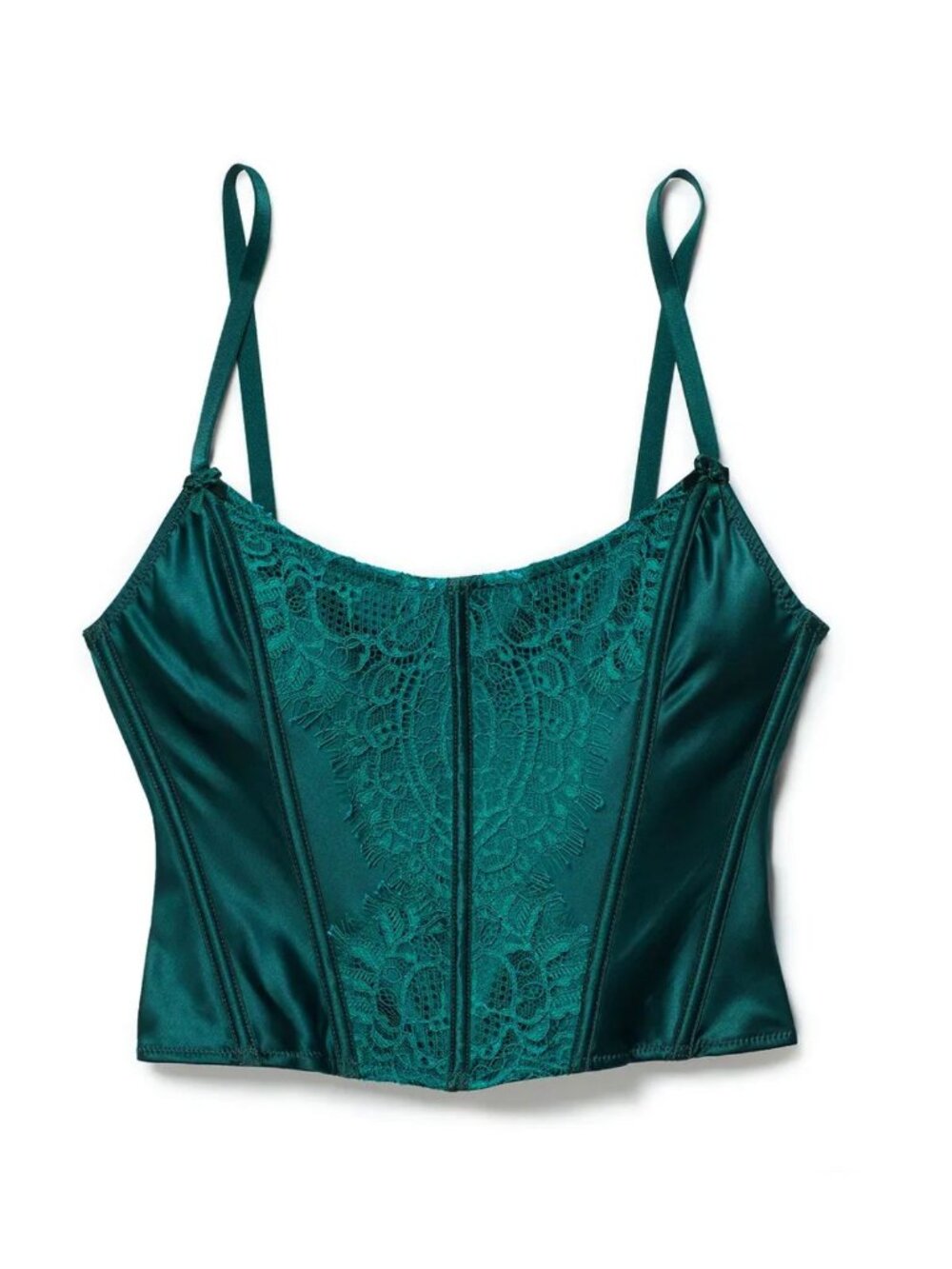 New! Adore Me Green Genevieve Satin Corset Crop Top Large 34218